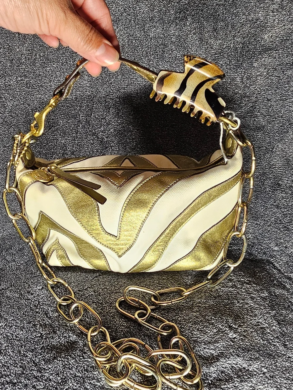 Coach Gold and Brown Chain Strap Crossbody Bag